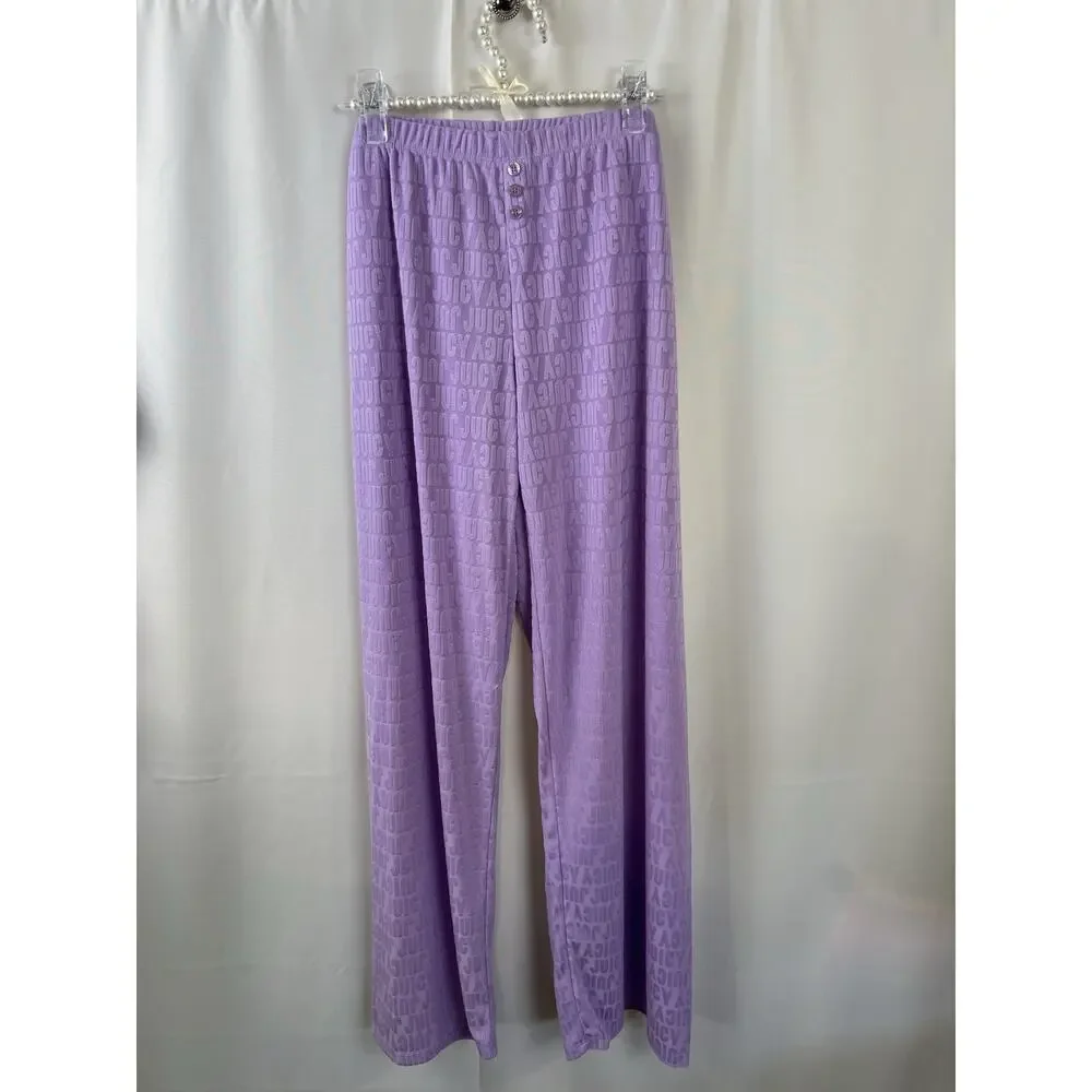 Juicy Couture NWT Women’s Sleep Purple Block Embossed Shirt & Pants Pajamas XL